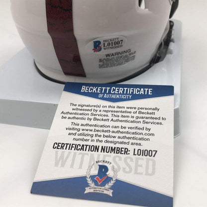 Autographed/Signed Baker Mayfield Oklahoma Sooners Mini College Football Helmet Beckett BAS COA