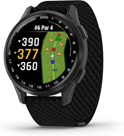Garmin Approachå¨ S50, Advanced Golf GPS Smartwatch, AMOLED Display, On-Course Features, Wrist-Based Heart Rate, Slate Aluminum Bezel with Black ComfortFit Nylon Band
