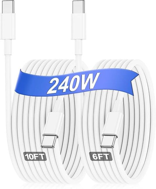 240W USB C Charging Cable for MacBook Pro/Air & for iPhone 16/15 Pro Max, MFi Certified 48V/5A Super Fast Charger Cord 6ft+10ft, PD 3.0 Compatible with iPad Pro 12.9/11, Samsung S25/S24(2-Pack)
