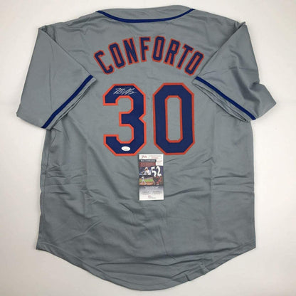 Autographed/Signed Michael Conforto New York NY Grey Baseball Jersey JSA COA