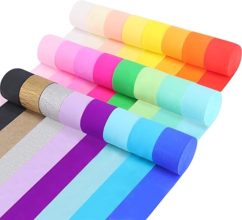24 Rolls Crepe Paper Streamers, 24 Colors Rainbow Pastel Streamers Party Supplies for Birthday Party Baby Shower Rainbow DIY Christmas Halloween Wedding Ceremony Various Large Festivals Decoration