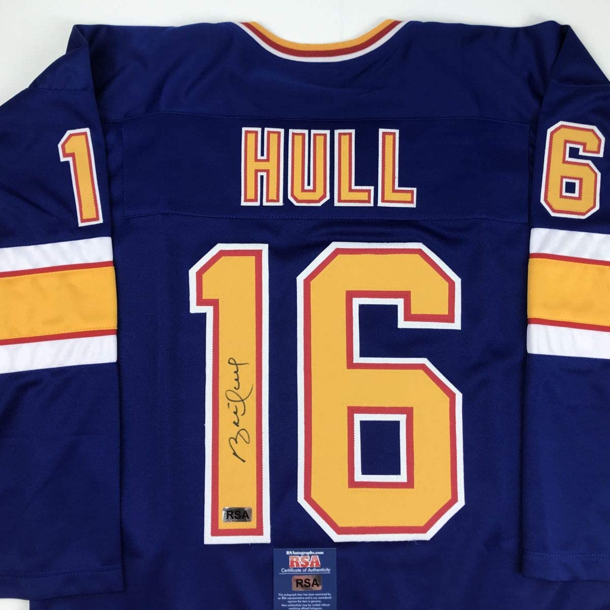 Autographed/Signed Brett Hull St. Louis Blue Hockey Jersey RSA COA