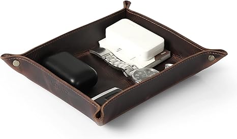 Londo Genuine Leather Tray Organizer - Practical Lightweight Water Resistant Computer Table Desk Storage Box for Wallets, Watches, Keys, Coins, Cell Phones and Office Equipment