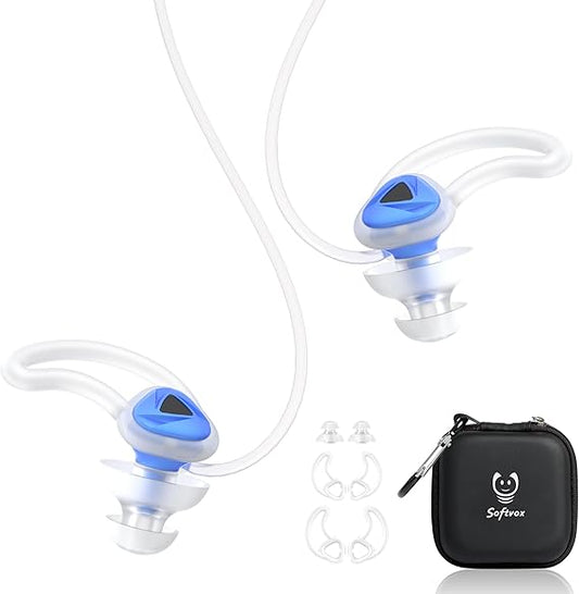 Ear Plugs for Swimming Surfing with String, Block Out Water Let Sound in, Reusable Comfy Custom-fit Swimmer Earplugs for Snorkeling, Shower, Pool, Swim, Bath, Kayaking, Other Water Activities