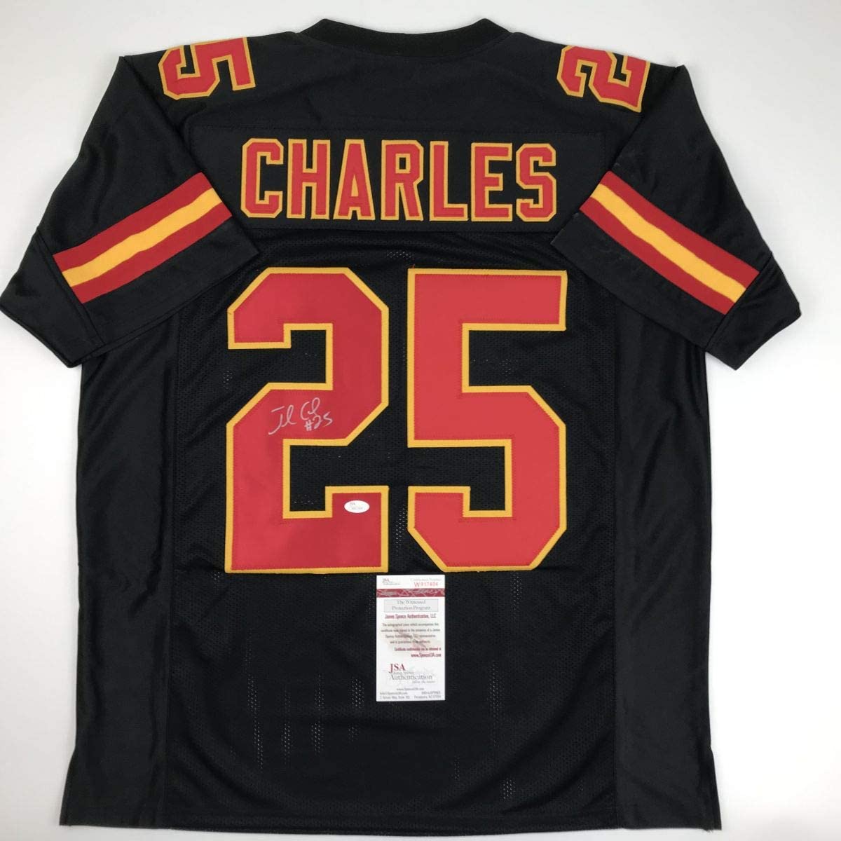 Autographed/Signed Jamaal Charles Kansas City Black Football Jersey JSA COA