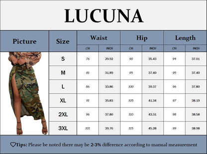 Women's Camo Cargo Skirt Y2K Trendy High Split Camouflage Casual Maxi Long Skirts with Pockets
