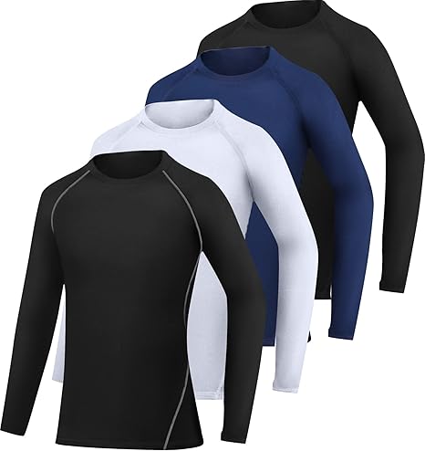 4 Pack Youth Boy_‹_s Compression Pants Leggings Tights Athletic Base Layer Under Pants Gear for Football Sports