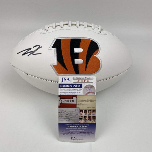 Autographed/Signed Tee Higgins Cincinnati Bengals Full Size F/S White Panel Logo Football JSA COA