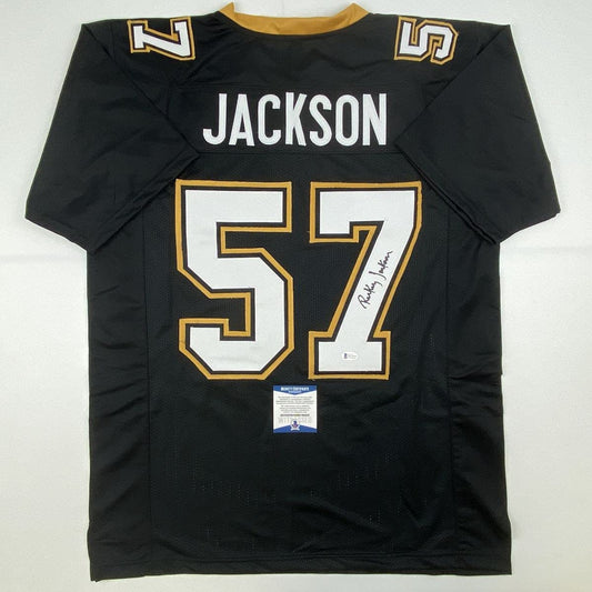 Autographed/Signed Rickey Jackson New Orleans Black Football Jersey Beckett BAS COA