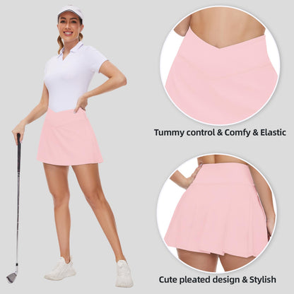 M MOTEEPI Skorts for Woman with Pockets Golf Skorts for Women Dressy Casual Tennis Skirt with Shorts Underneath Light Pink L