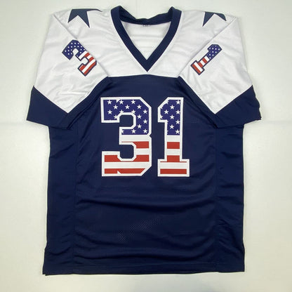 Autographed/Signed Trevon Diggs America's Team Dallas Blue Football Jersey JSA COA
