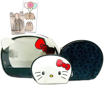 Hello Kitty Makeup Bag Set - Bundle with 3 Cosmetic Travel Size Toiletries Bags & More Phone Wallet, Stickers | Hello Kitty Toiletry Bag