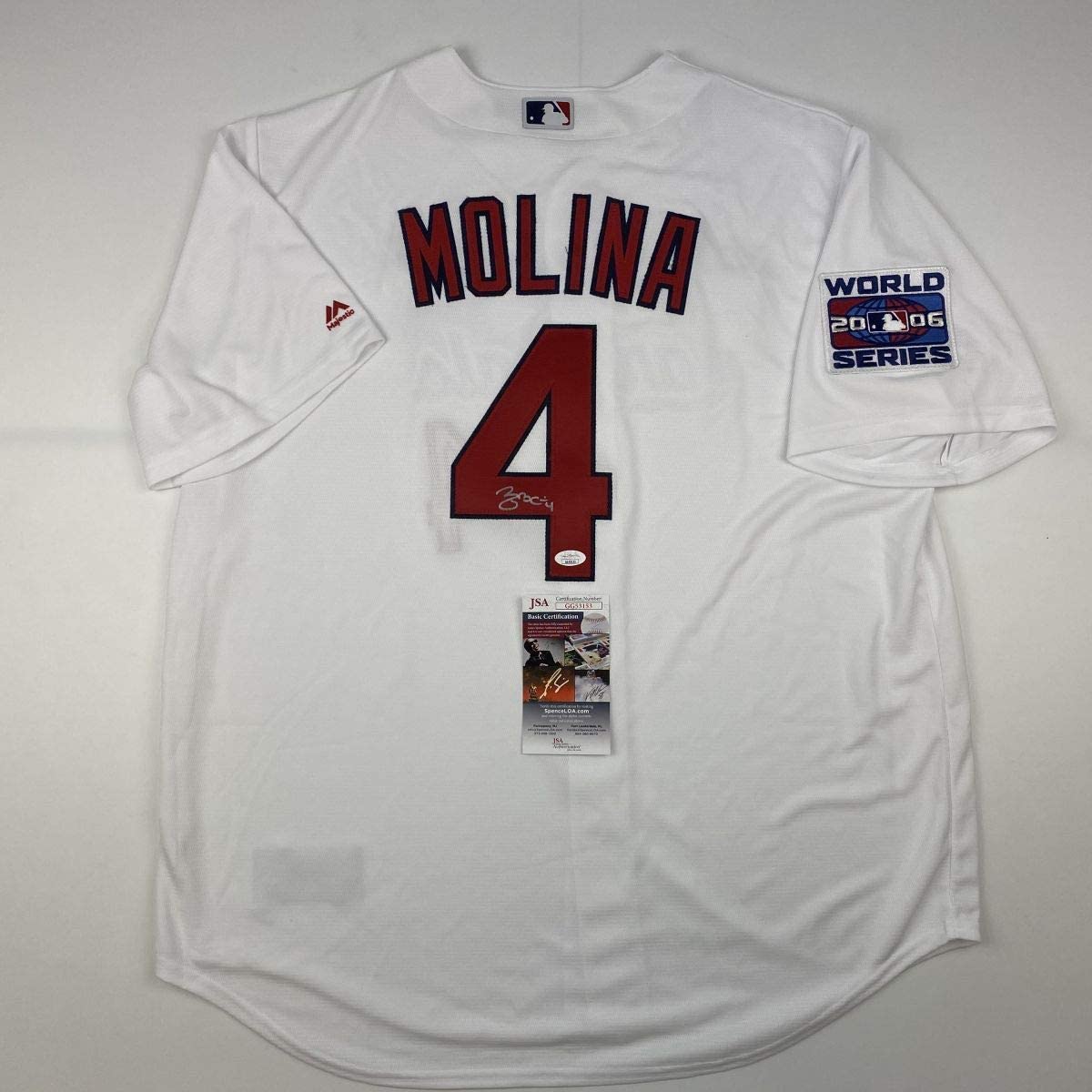 Autographed/Signed Yadier Molina St. Louis White Baseball Jersey JSA COA