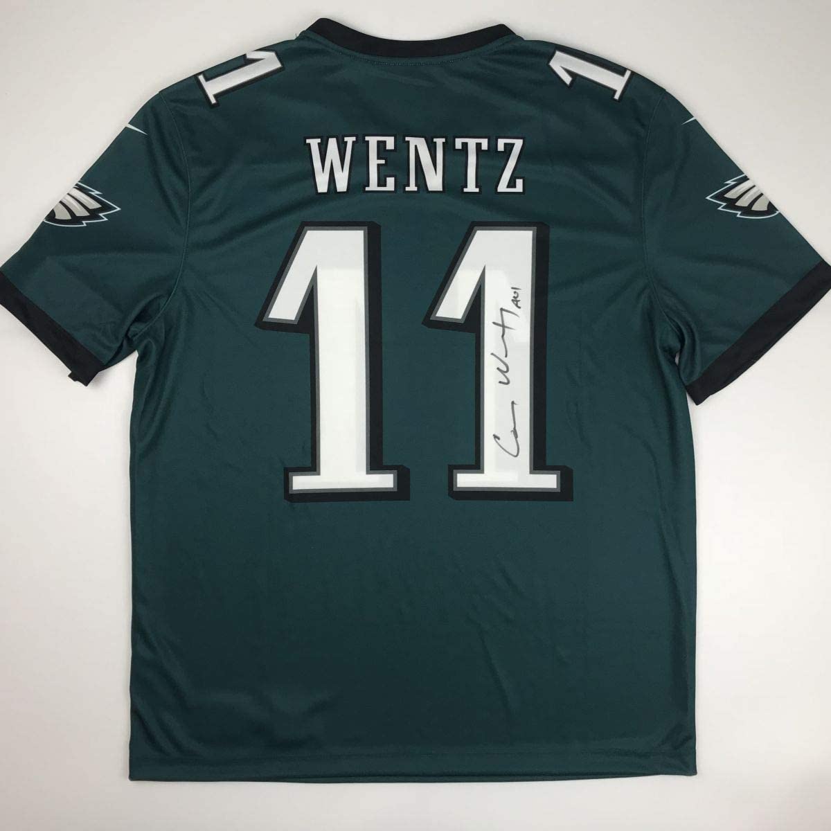 Autographed/Signed Carson Wentz Philadelphia Eagles Green Nike Dri Fit Football Jersey Fanatics COA
