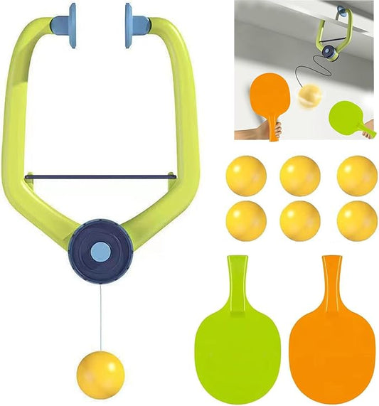 2025 New Door Pong Game, Adjustable ping Pong Doorway Game, Hanging Table Tennis Trainer Portable Set with 2 Pcs Racket & 6 Pcs Balls, Portable Door Frame Ping Pong Exerciser for Indoor Fun