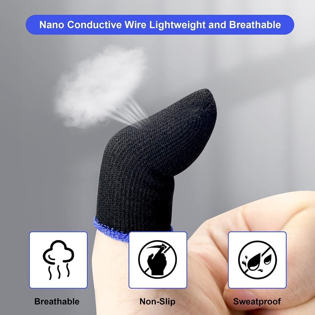 50 Pieces Finger Sleeves for Gaming, Thumb Sleeves Mobile Gaming Controller, Anti-Sweat Breathable Seamless Touchscreen Thumb Cover for PUBG, League of Legend, Rules of Survival, Knives Out, Fortnine