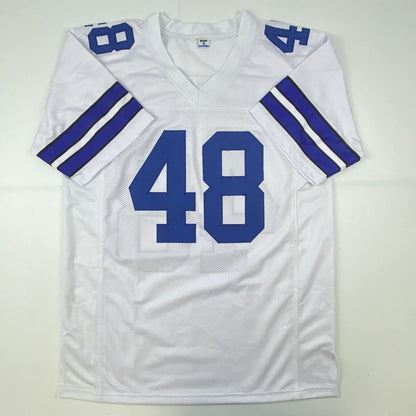 Autographed/Signed Daryl Moose Johnston Dallas White Football Jersey Beckett BAS COA