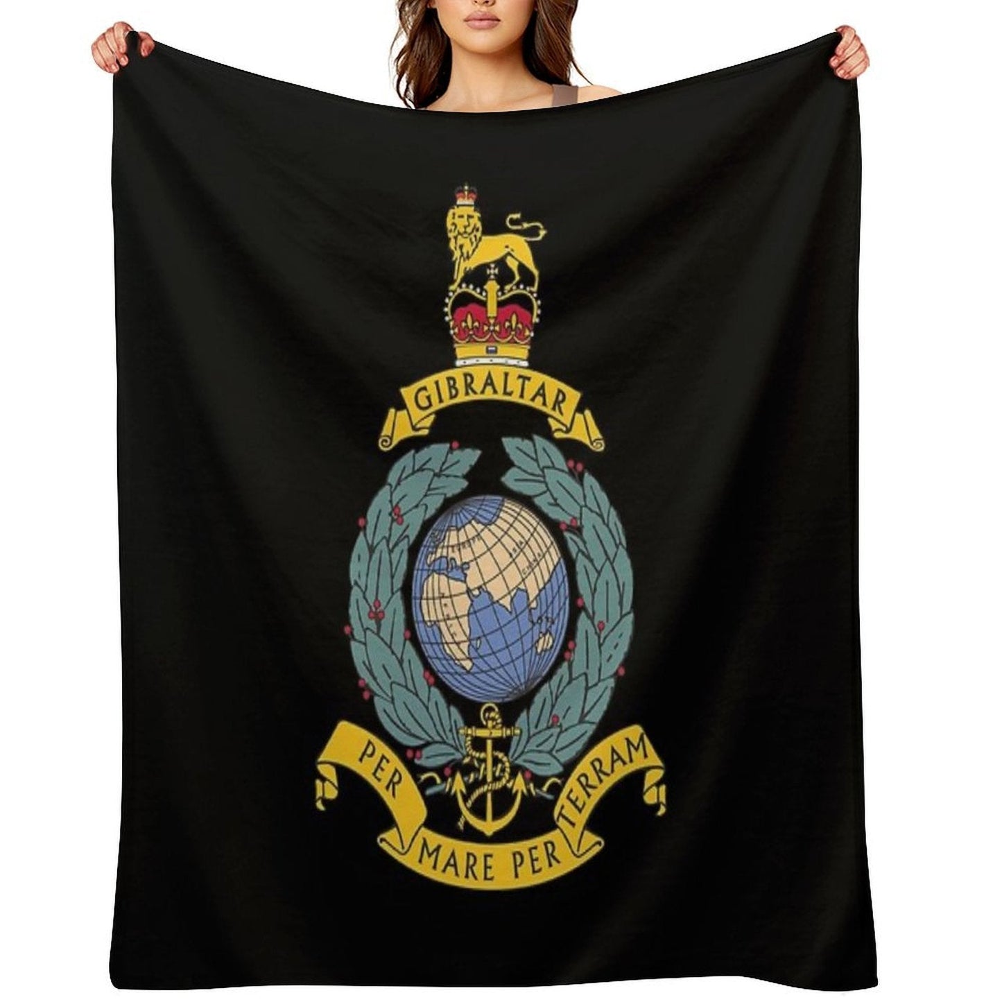 Royal Marines Commando Gibraltar Emblem Throw Blanket