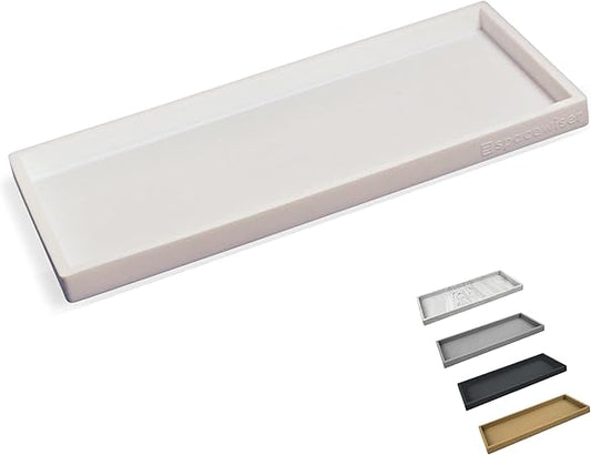 Countertop and Vanity Tray - 11.7" Silicone Bathroom Tray, Flexible Hand Dish Soap Holder for Kitchen, Bathroom Counter Organizer, Shower Toilet Tank Trays Dթcor, Sink Makeup Mat Oil, White