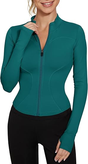 LUYAA Women's Workout Jacket Lightweight Zip Up Yoga Jacket Cropped Athletic Slim Fit Tops