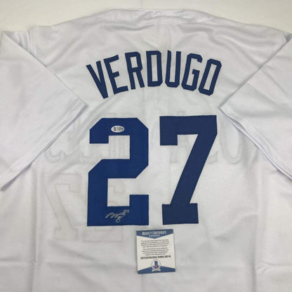 Autographed/Signed Alex Verdugo Los Angeles LA White Baseball Jersey Beckett BAS COA