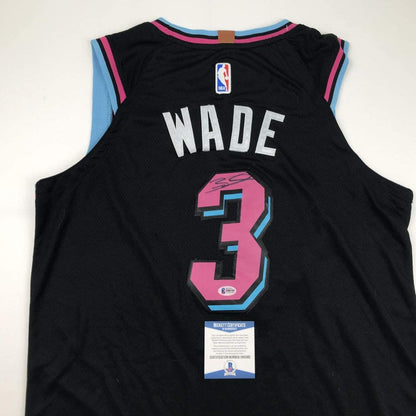 Autographed/Signed Dwyane Wade Miami Black Vice City Basketball Jersey JSA COA