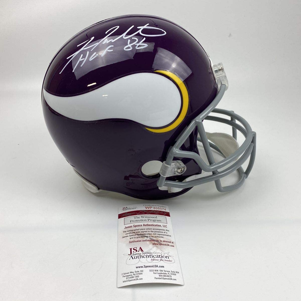 Autographed/Signed Fran Tarkenton HOF 86 Minnesota Vikings Full Size FS F/S Replica Football Helmet JSA COA