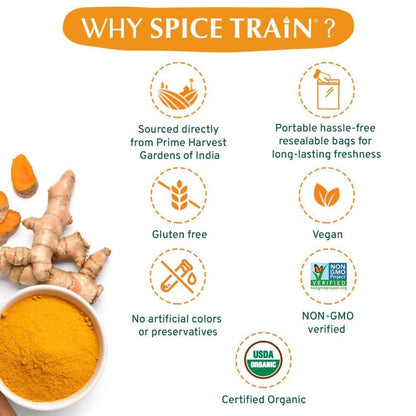 Spice Train Organic Turmeric Powder w/ Curcumin 397g/14oz, Organic / Gluten Free EXP 12/25