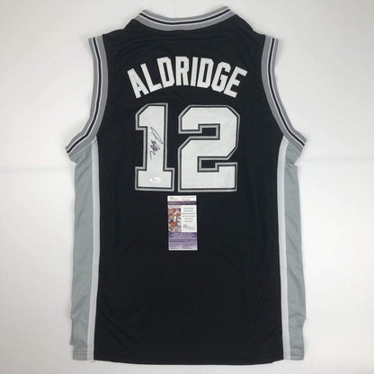 Autographed/Signed LaMarcus Aldridge San Antonio Black Basketball Jersey JSA COA