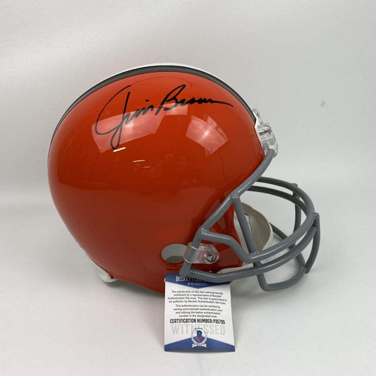 Autographed/Signed Jim Brown Cleveland Browns Full Size FS F/S Replica Football Helmet Beckett BAS COA