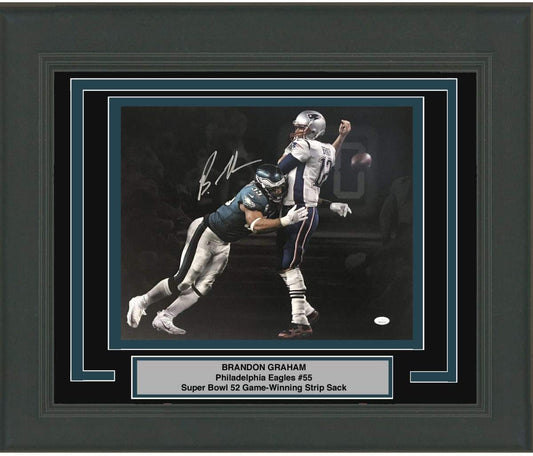 Framed Autographed/Signed Brandon Graham Philadelphia Eagles Spotlight Game Winning Strip Sack Fumble vs. Tom Brady Super Bowl LII 52 Champions 16x20 Football Photo JSA COA