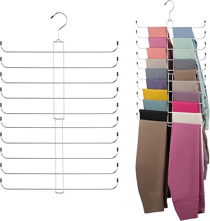 ZEDODIER Legging Organizer for Closet Hanging, Rotatable Yoga Pants Hanger for Women's XS-XL and Girls' Leggings, Holds Up to 20 Pairs Leggings, Space-Saving Closet Organizers and Storage, Silver