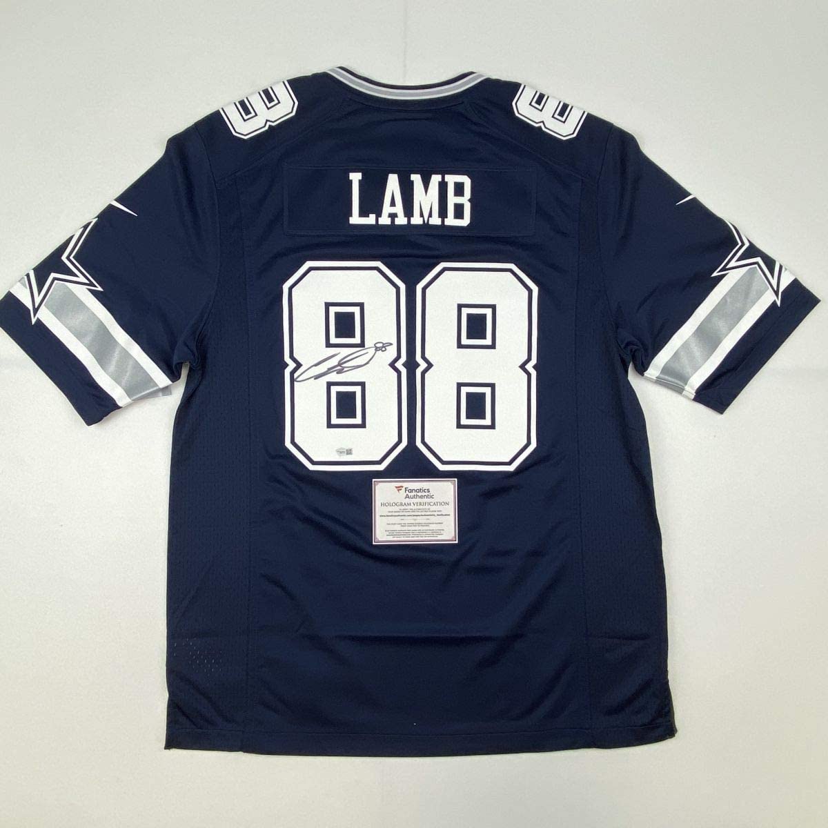 Autographed/Signed CeeDee Lamb Dallas Cowboys Blue Authentic Nike Game Football Jersey Fanatics COA
