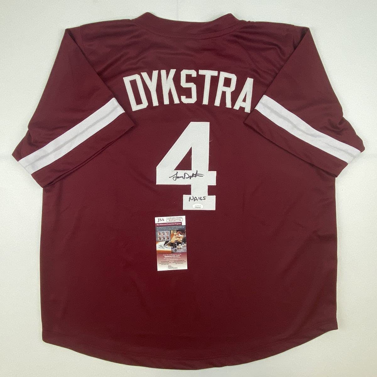 Autographed/Signed Lenny Dykstra Nails Philadelphia Maroon Baseball Jersey JSA COA
