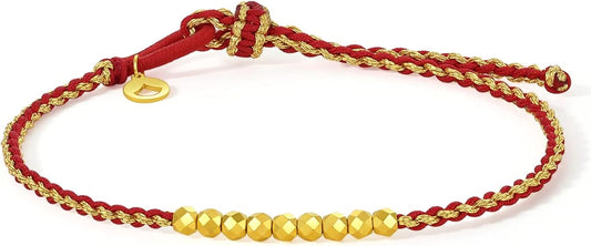 24K Gold Bracelet Beads Charm Bracelets Adjustable Braided Chain Diamond-Cut Charms Link 999 Solid Gold Jewelry Dainty Bangle Bead Rope String Lifetime Colorful Bangles Lucky Gift for Women Men Couple