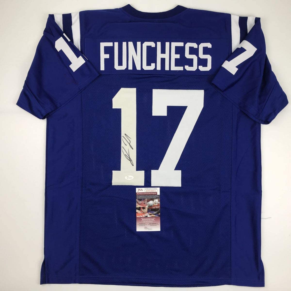 Autographed/Signed Devin Funchess Indianapolis Blue Football Jersey JSA COA