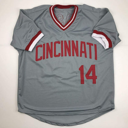 Autographed/Signed Pete Rose Cincinnati Grey Baseball Jersey JSA COA