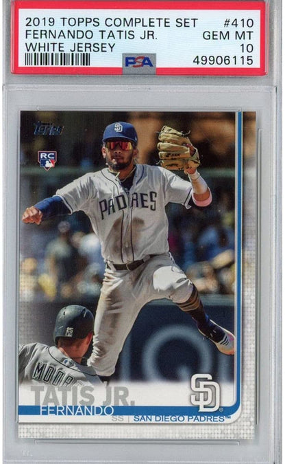 Graded 2019 Topps Complete Set Fernando Tatis Jr. #410 White Jersey Rookie RC Baseball Card PSA 10 Gem Mint