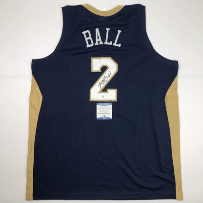 Autographed/Signed Lonzo Ball New Orleans Blue Basketball Jersey Beckett BAS COA