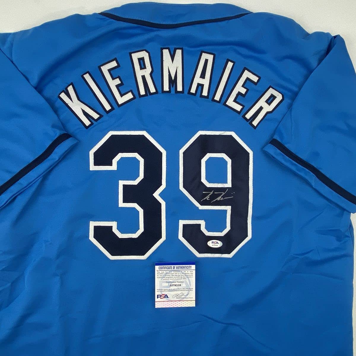 Autographed/Signed Kevin Kiermaier Tampa Bay Light Blue Baseball Jersey PSA/DNA COA