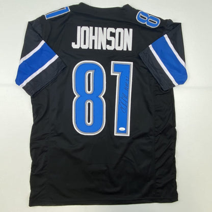Autographed/Signed Calvin Johnson HOF 21 Detroit Black Football Jersey JSA COA