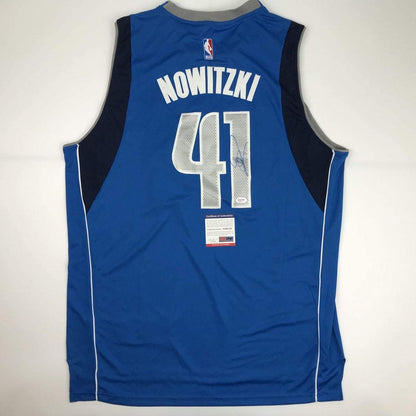 Autographed/Signed Dirk Nowitzki Dallas Blue Basketball Jersey PSA/DNA COA
