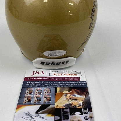 Autographed/Signed Rudy Ruettiger Inscribed Hand Drawn Play Notre Dame Irish Football Mini Helmet JSA COA