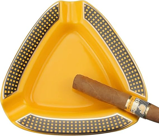 Cigar Ashtray Triangle- Large Rest Outdoor Cigars Ashtray for Patio/Outside/Indoor Ashtray (Yellow)