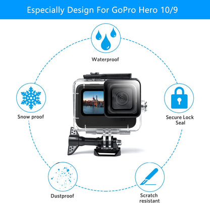 FINEST+ Accessories Kit for GoPro Hero 11/Hero 10/ Hero 9 Black Waterproof Housing+Tempered Glass Screen Protector+Carrying Case+Sleeve Case+Carabiner+Anti-Fog Inserts for Go Pro Hero 11/10/9 Black