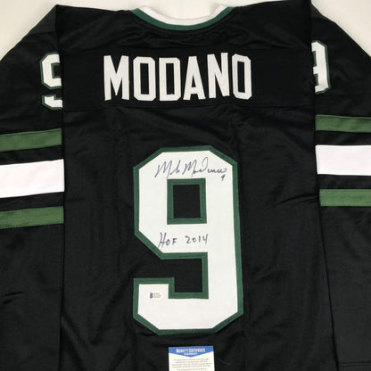 Autographed/Signed Mike Modano HOF 2014 Dallas Black Hockey Jersey Beckett BAS COA