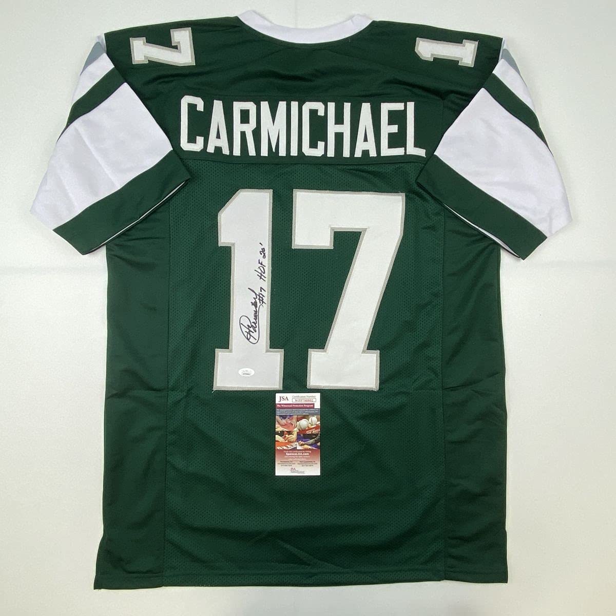 Autographed/Signed Harold Carmichael HOF 20 Philadelphia Green Football Jersey JSA COA