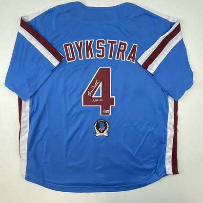 Autographed/Signed Lenny Dykstra Nails Philadelphia Blue Retro Baseball Jersey JSA COA