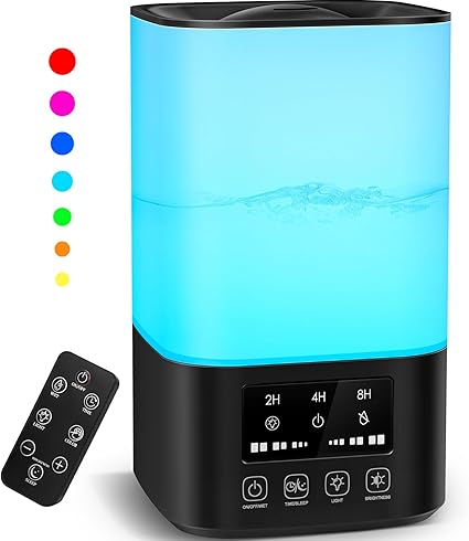 Cool Mist Humidifiers for Bedroom, Upgraded Humidifiers for Large Room Baby Home Plants, Quiet 3L Ultrasonic Air Humidifier Top Fill with Remote Control, Adjustable Nozzle, Night Light, Auto Shutoff