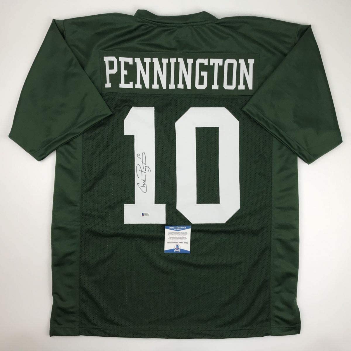 Autographed/Signed Chad Pennington New York Green Football Jersey Beckett BAS COA